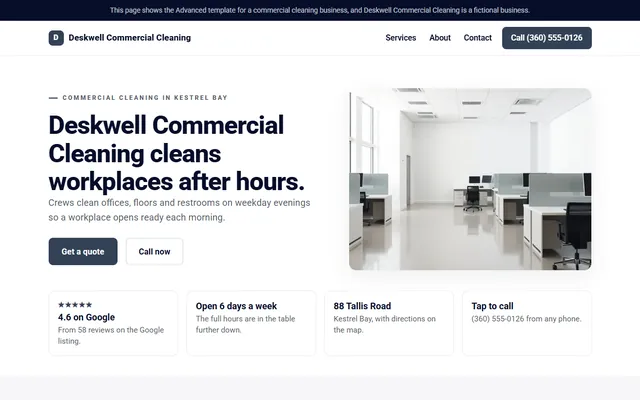A demo website for a fictional business in cleaning and home services.