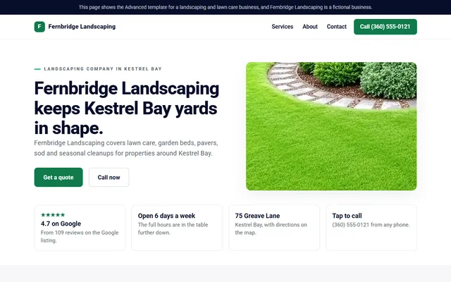 A demo website for a fictional business in outdoor and property.