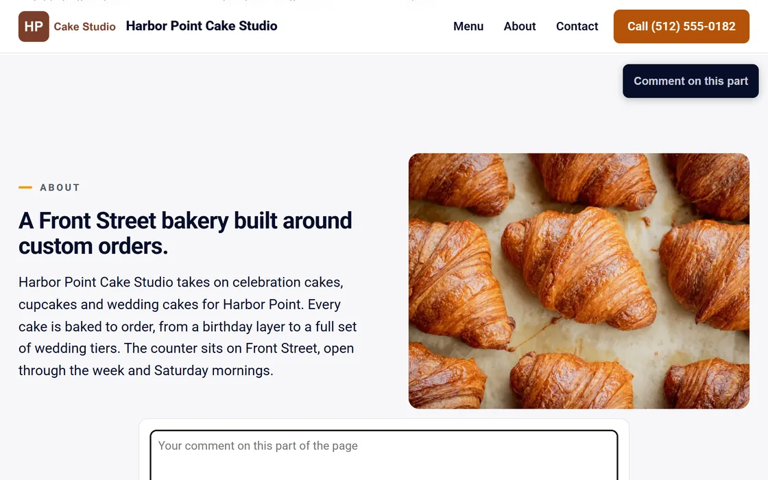 A preview in comment mode: the Comment on this part button on a section, with the comment form below it.